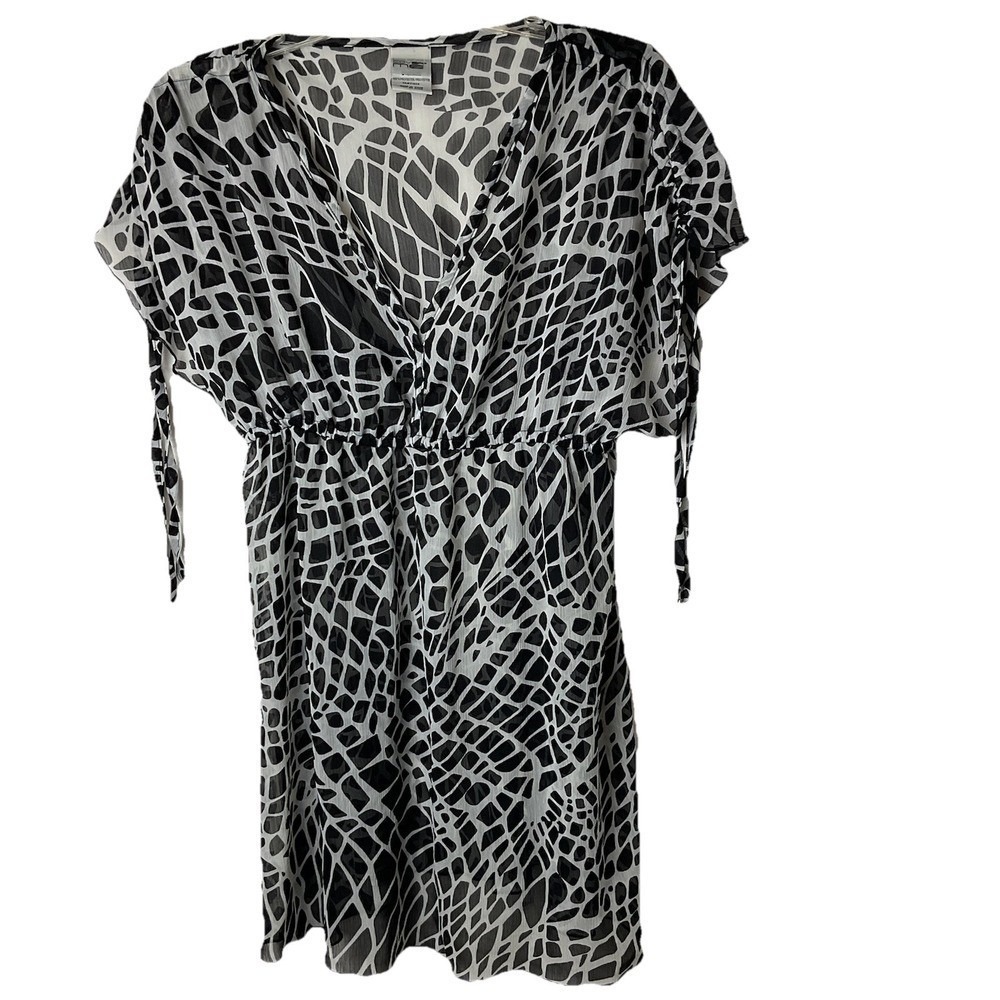 Cover Me Swim Large Coverup Black White Animal Print Sheer Lightweight